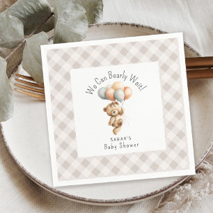 We Can Bearly Wait Cute Bear Girl Baby Shower Napkin