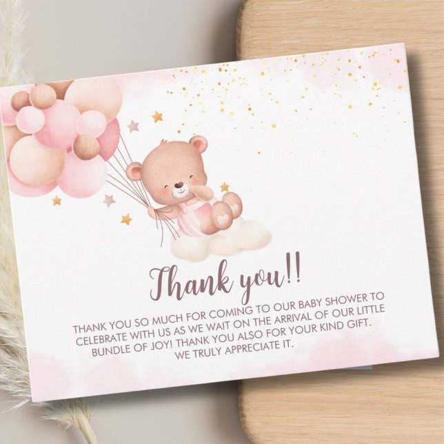 We Can Bearly Wait Cute Bear Girl Baby Shower Thank You Card (Creator Uploaded)