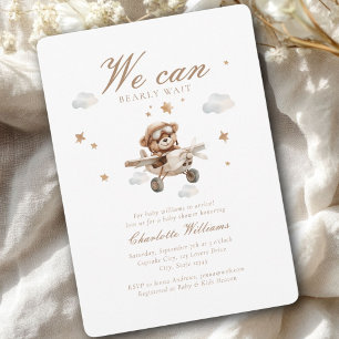 We Can Bearly Wait! Cute Bear & Plain Baby Shower  Invitation