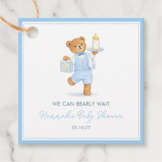 We Can Bearly Wait Cute Blue Boy Teddy Baby Shower Favour Tags