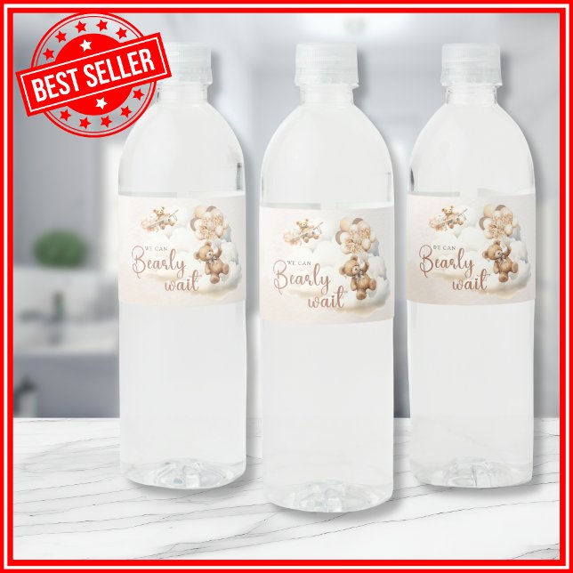 We Can Bearly Wait Cute Gender Neutral Baby Shower Water Bottle Label (Creator Uploaded)