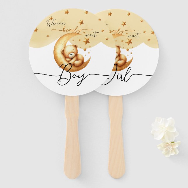 We Can Bearly Wait Cute Gender Reveal Hand Fan (Front and Back)