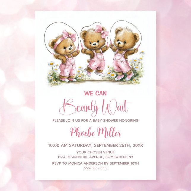 We Can Bearly Wait  Cute Girl Teddy Bears Invitation (Creator Uploaded)