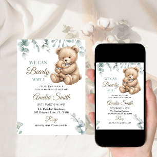 We Can Bearly Wait cute Mum Bear Baby shower  Invitation