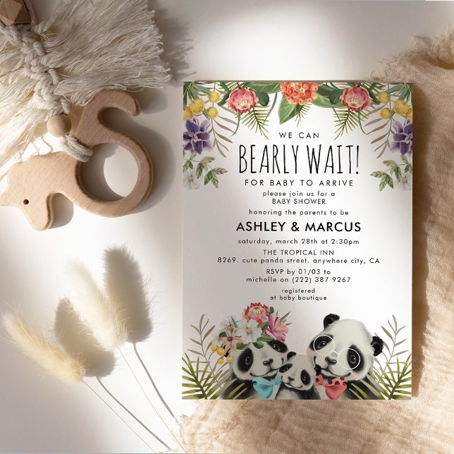 We Can Bearly Wait! Cute Panda Couple Baby Shower  Invitation (Creator Uploaded)