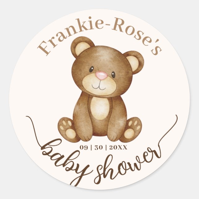 We can Bearly Wait! Cute Personalised Baby Shower Classic Round Sticker (Front)