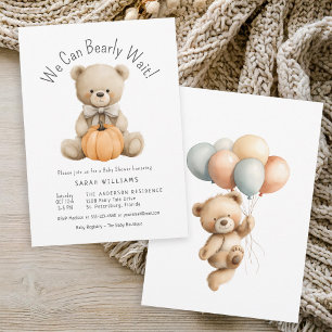 We Can Bearly Wait Cute Pumpkin Boy Baby Shower Invitation