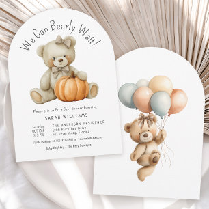 We Can Bearly Wait Cute Pumpkin Girl Baby Shower Invitation