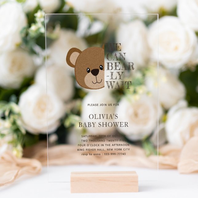 We Can Bearly Wait | Cute Teddy Bear Baby Shower Acrylic Invitations (Creator Uploaded)