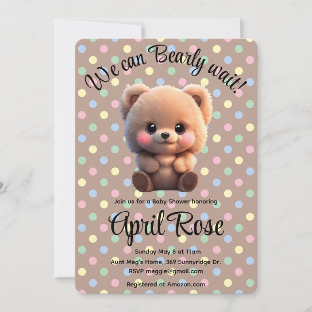 We can Bearly Wait cute teddy bear Baby Shower Invitation (Front)