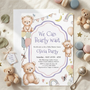 We Can Bearly Wait cute Teddy bear baby shower Invitation