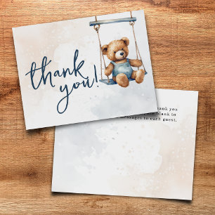 We Can Bearly Wait Denim Teddy Bear Baby Shower Thank You Card