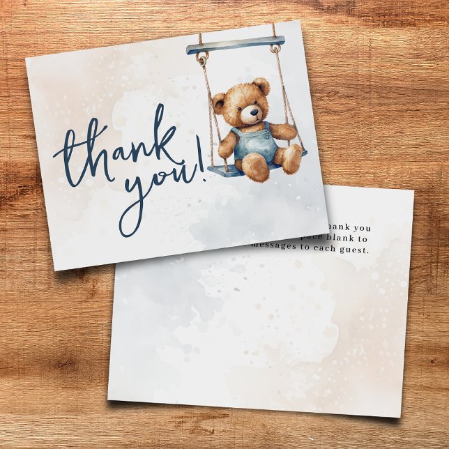 We Can Bearly Wait Denim Teddy Bear Baby Shower Thank You Card (Creator Uploaded)