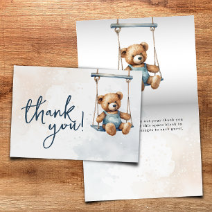 We Can Bearly Wait Denim Teddy Bear Baby Shower Thank You Card