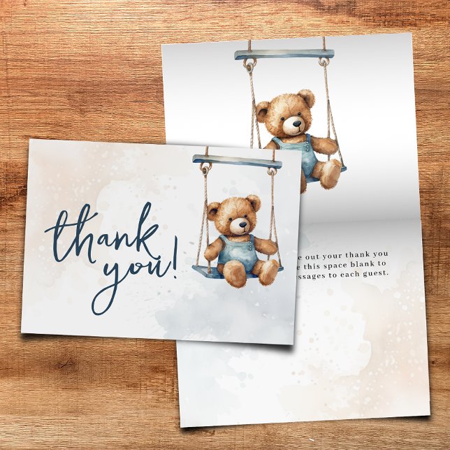 We Can Bearly Wait Denim Teddy Bear Baby Shower  Thank You Card (Creator Uploaded)
