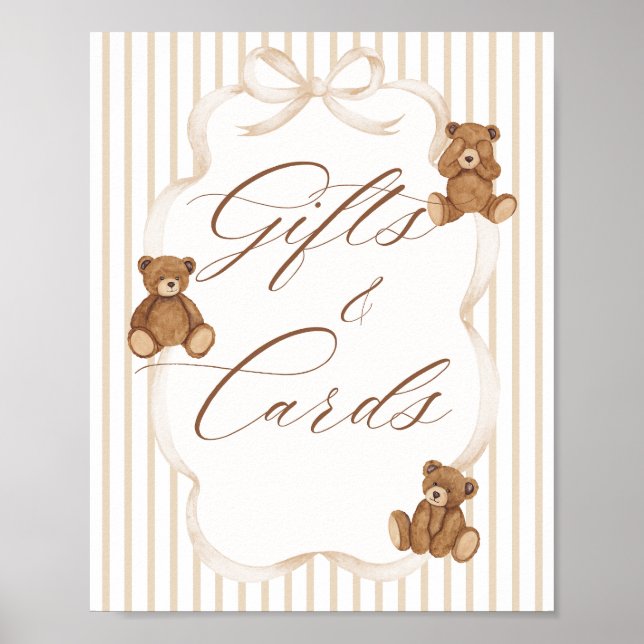 We Can Bearly Wait Elegant Baby Shower Gift Card Poster (Front)