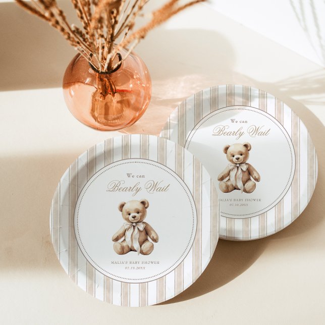 We Can Bearly Wait Elegant Baby Shower Paper Plate (Creator Uploaded)