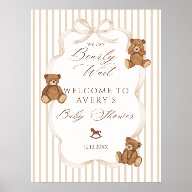 We Can Bearly Wait Elegant Baby Shower Poster (Front)