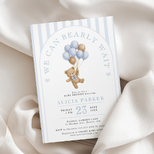 We can bearly wait elegant blue boy baby shower invitation