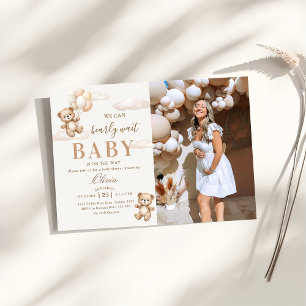 We Can Bearly Wait Elegant Teddy Baby Shower Photo Invitation