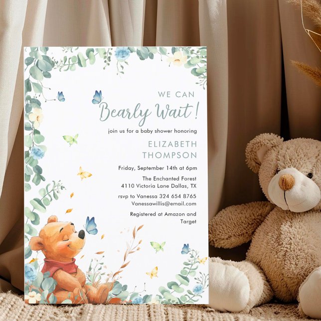 We Can Bearly Wait Eucalypso Boy Baby Showe Invitation (Creator Uploaded)