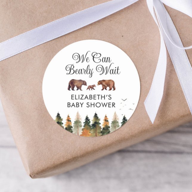 We Can Bearly Wait Fall Baby Shower  Classic Round Sticker (Creator Uploaded)
