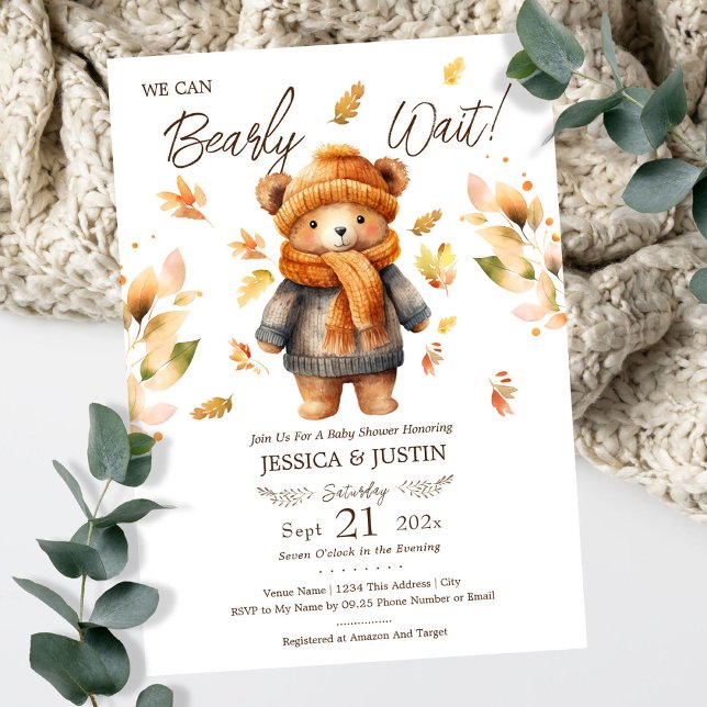 We Can Bearly Wait Fall Baby Shower Invitation (Creator Uploaded)