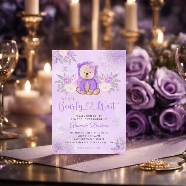 We can bearly wait  floral teddy bear baby shower  invitation (Creator Uploaded)