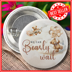 We Can Bearly Wait GENDER NEUTRAL Baby Shower 3 Cm Round Badge