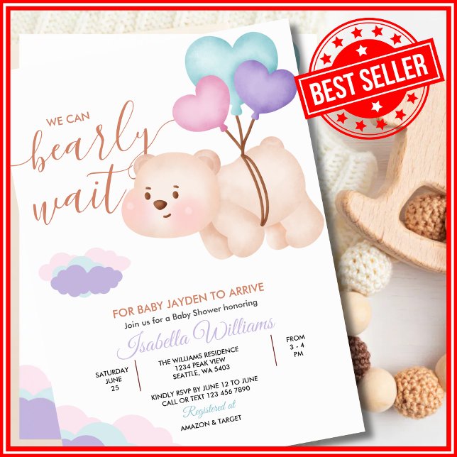We Can Bearly Wait  Gender Neutral Baby Shower Invitation (Creator Uploaded)