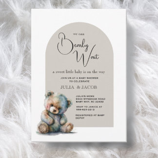 We Can Bearly Wait Gender Neutral Baby Shower  Invitation