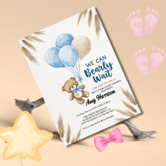We Can Bearly Wait Gender Neutral Baby Shower  Invitation