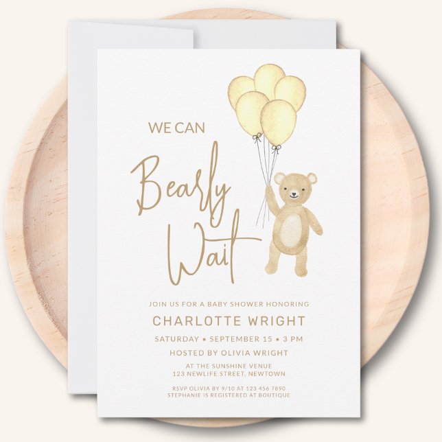 We Can Bearly Wait Gender Neutral Baby Shower Invitation (Creator Uploaded)