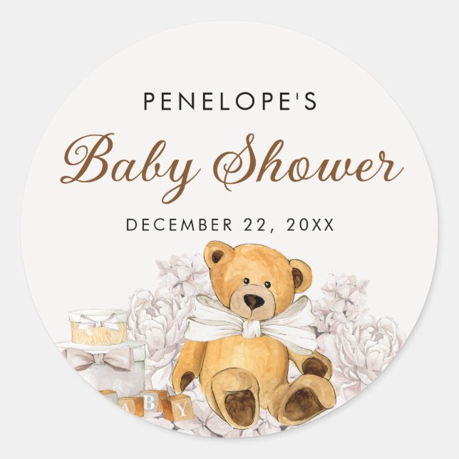 We Can Bearly Wait Gender Neutral Bear Baby Shower Classic Round Sticker (Front)