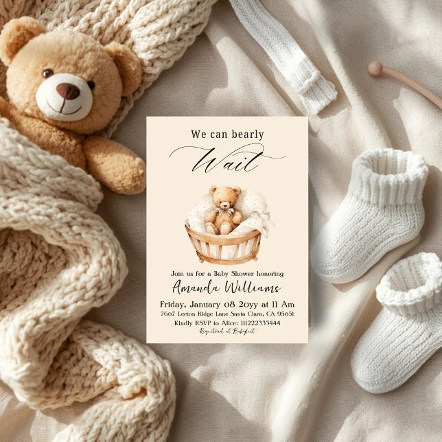 We Can Bearly Wait Gender Neutral Bear Baby Shower Invitation (Creator Uploaded)
