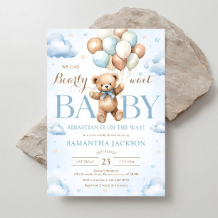 We Can Bearly Wait Gender Neutral Bear Baby Shower Invitation