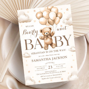 We Can Bearly Wait Gender Neutral Bear Baby Shower Invitation