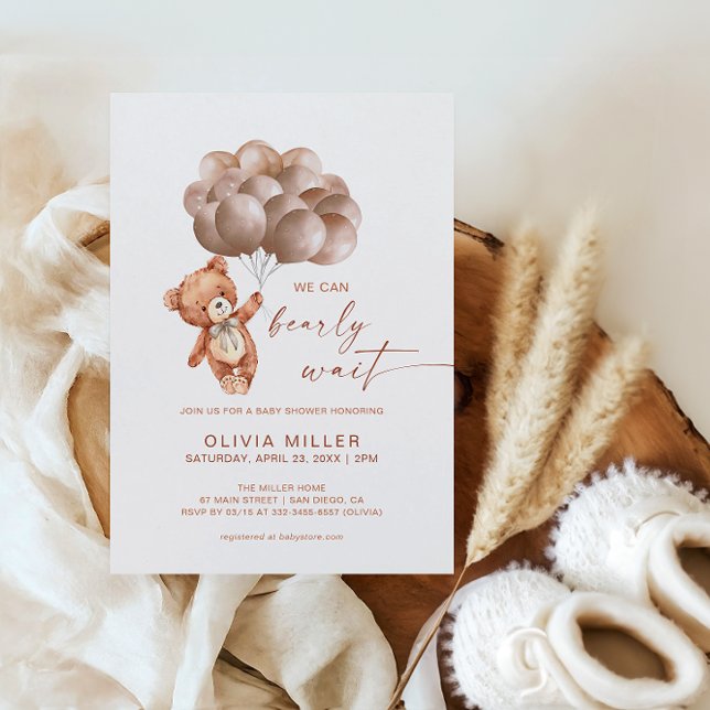 We Can Bearly Wait Gender Neutral Bear Baby Shower Invitation (Creator Uploaded)