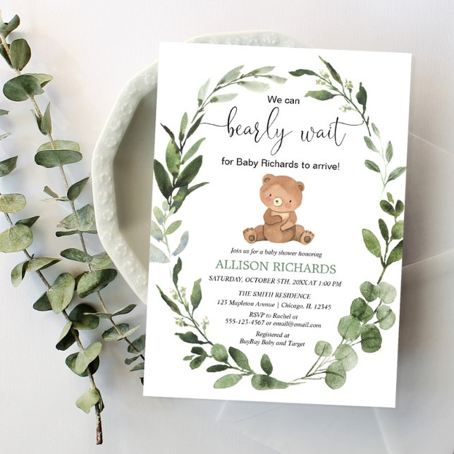 We can bearly wait gender neutral bear baby shower invitation (Creator Uploaded)
