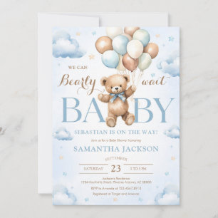 We Can Bearly Wait Gender Neutral Bear Baby Shower Invitation