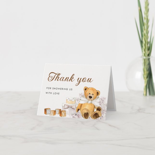 We Can Bearly Wait Gender Neutral Bear Baby Shower Thank You Card (Front)