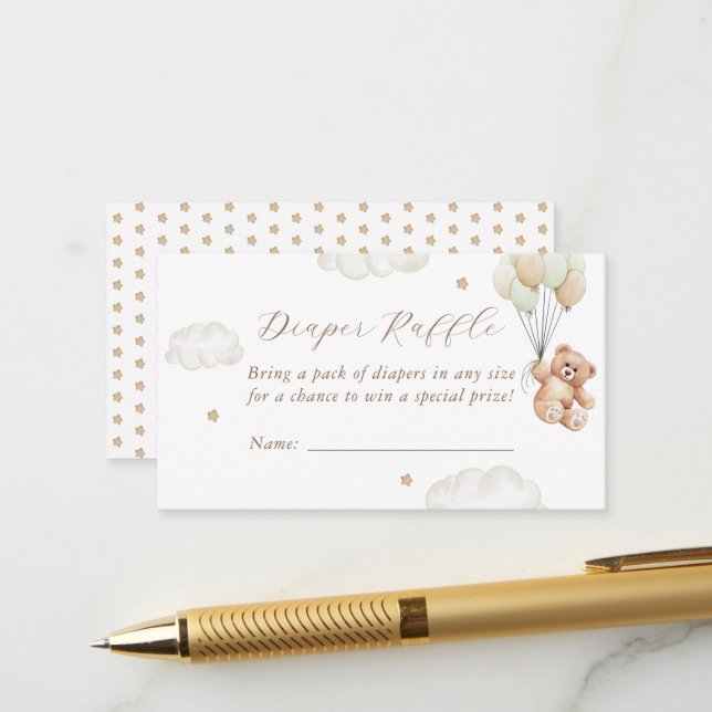 We Can Bearly Wait Gender Neutral Diaper Raffle Enclosure Card (Front/Back In Situ)