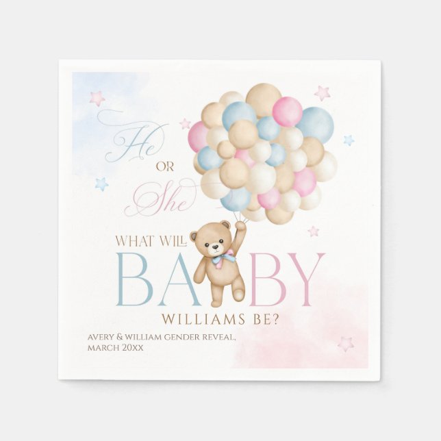 We Can Bearly Wait Gender Reveal He or She Napkin (Front)