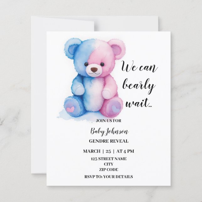 We can bearly wait gender reveal party invitation (Front)