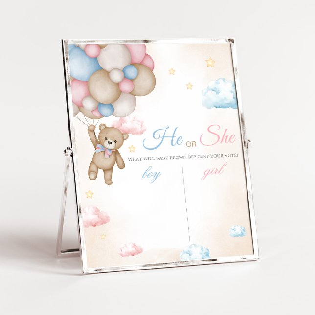 We Can Bearly Wait Gender Reveal Sign (Bear Balloon He or She Gender Reveal Voting Sign)