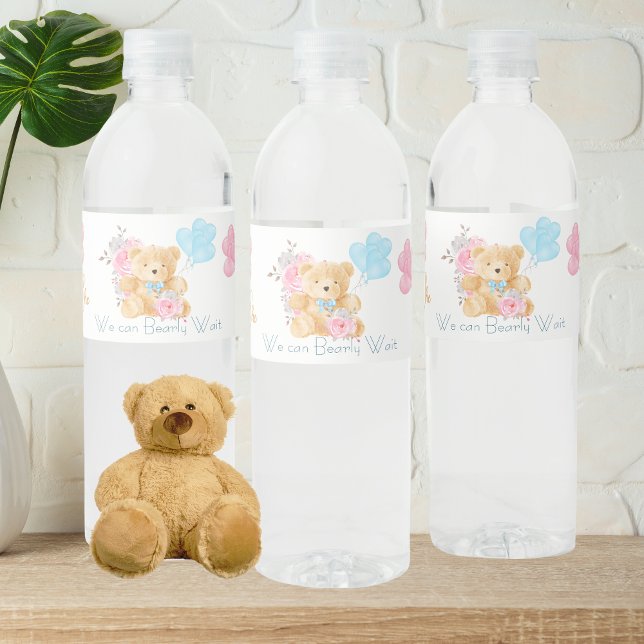 We can bearly wait  Gender Reveal Water Bottle Label (Creator Uploaded)