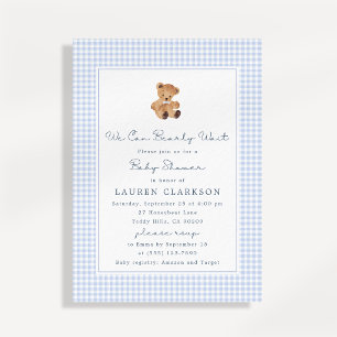 We Can Bearly Wait Gingham Teddy Bear Baby Shower  Announcement