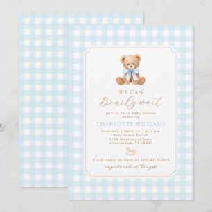 We can bearly wait Gingham teddy bear baby shower Invitation