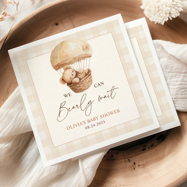 We Can Bearly Wait Gingham Teddy Bear Baby Shower  Napkin (Creator Uploaded)