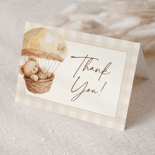 We Can Bearly Wait Gingham Teddy Bear Baby Shower  Thank You Card